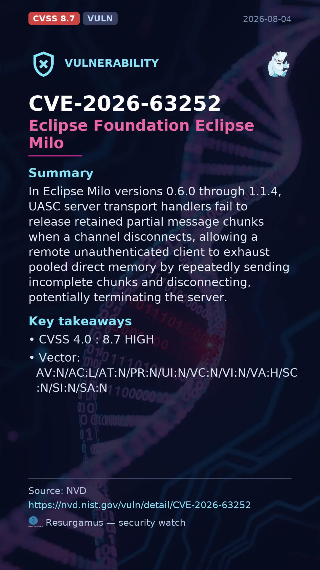 CVE-2026-63252 Eclipse Foundation Eclipse Milo Vulnerability