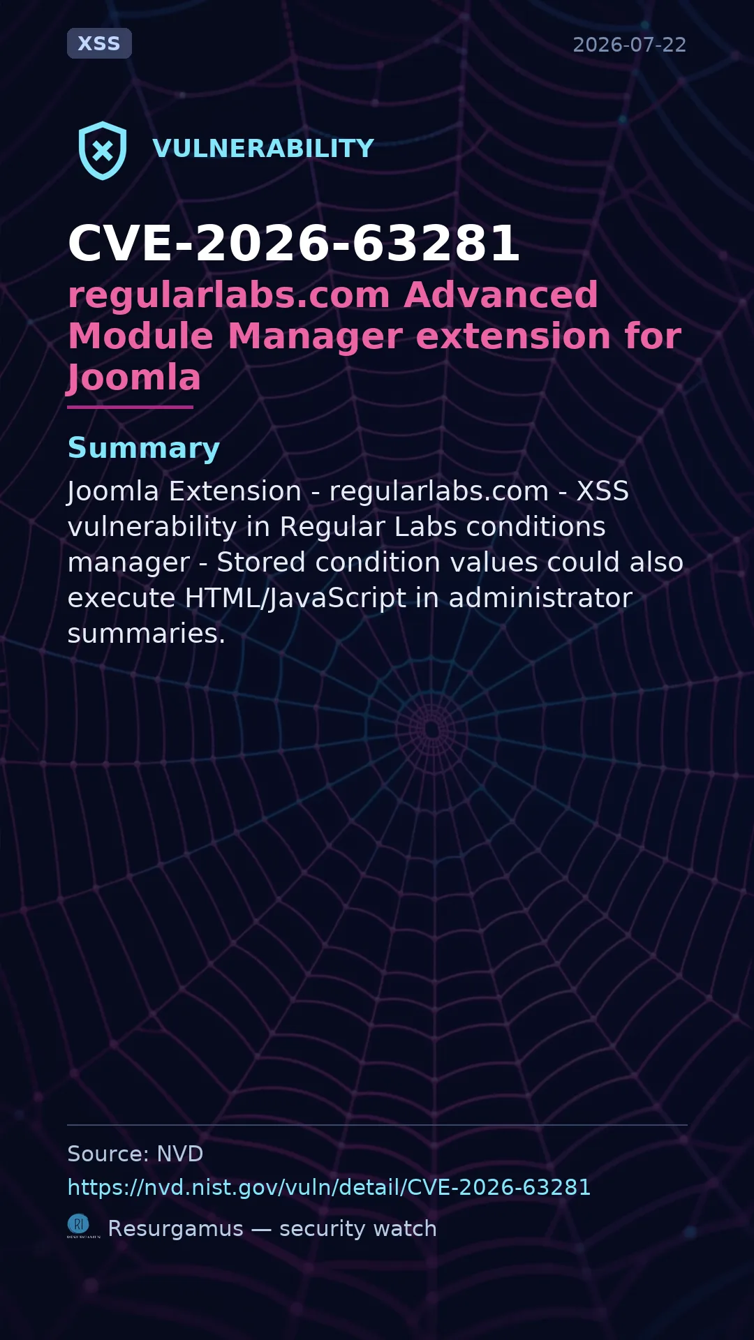 CVE-2026-63281 regularlabs.com Advanced Module Manager extension for Joomla Vulnerability