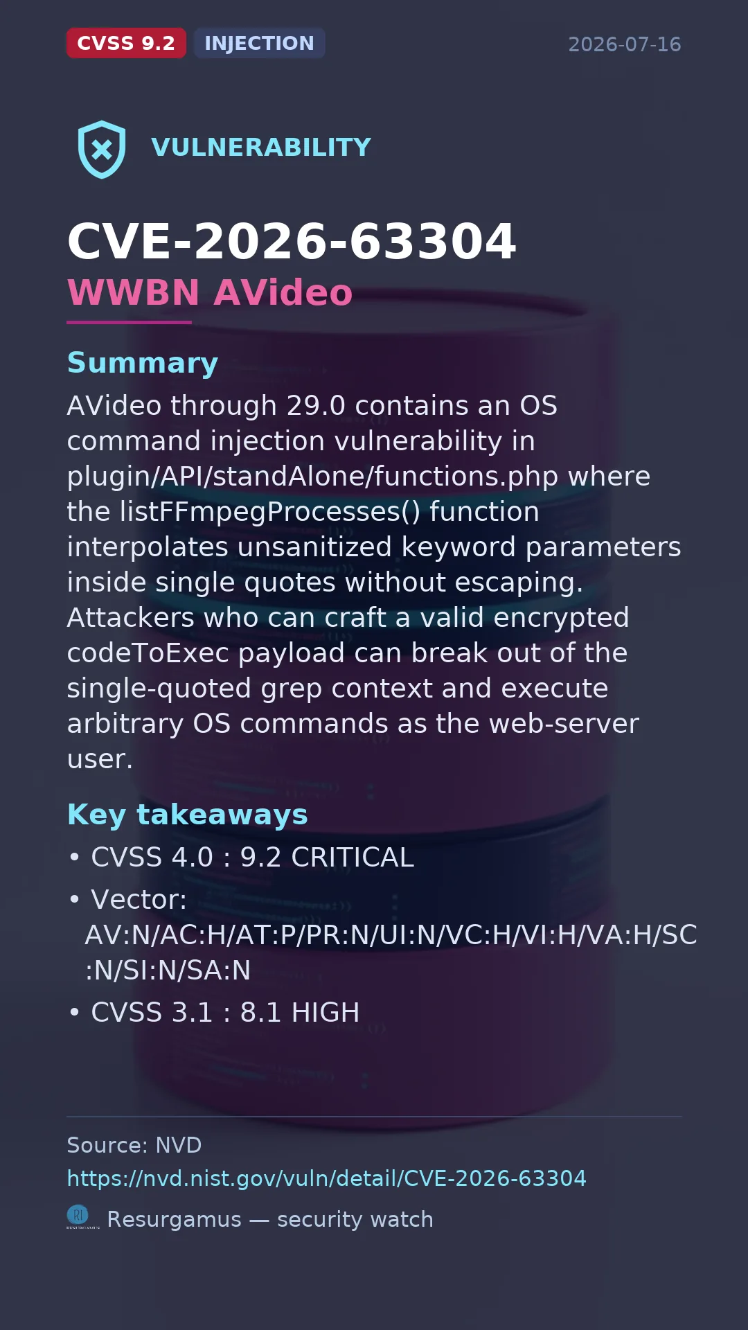 CVE-2026-63304 WWBN AVideo Vulnerability