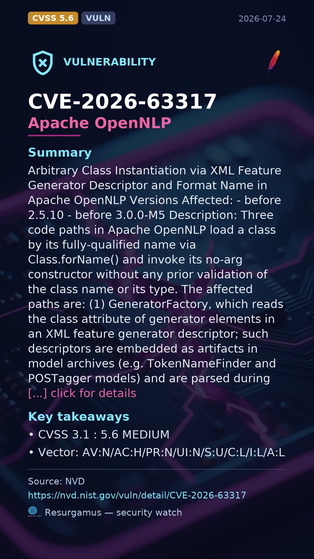 CVE-2026-63317 - Apache OpenNLP vulnerability