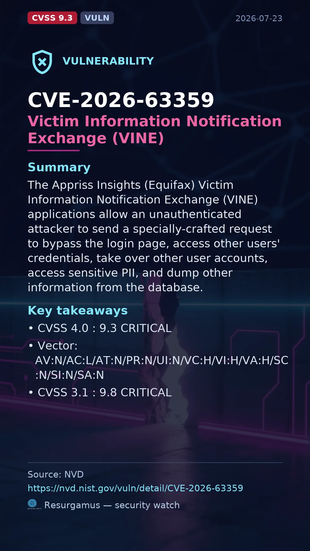 CVE-2026-63359 Victim Information Notification Exchange (VINE) Vulnerability
