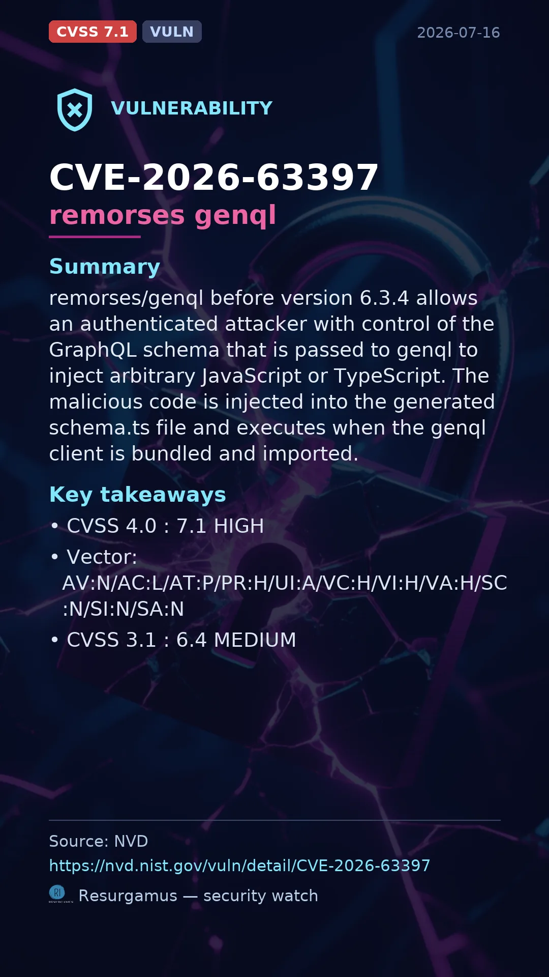 CVE-2026-63397 remorses genql Vulnerability