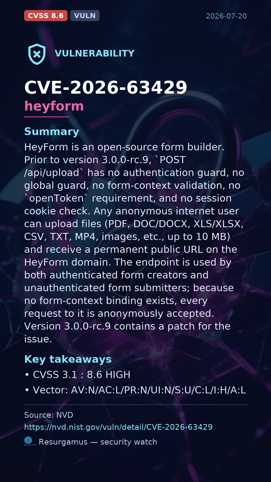 CVE-2026-63429 heyform Vulnerability