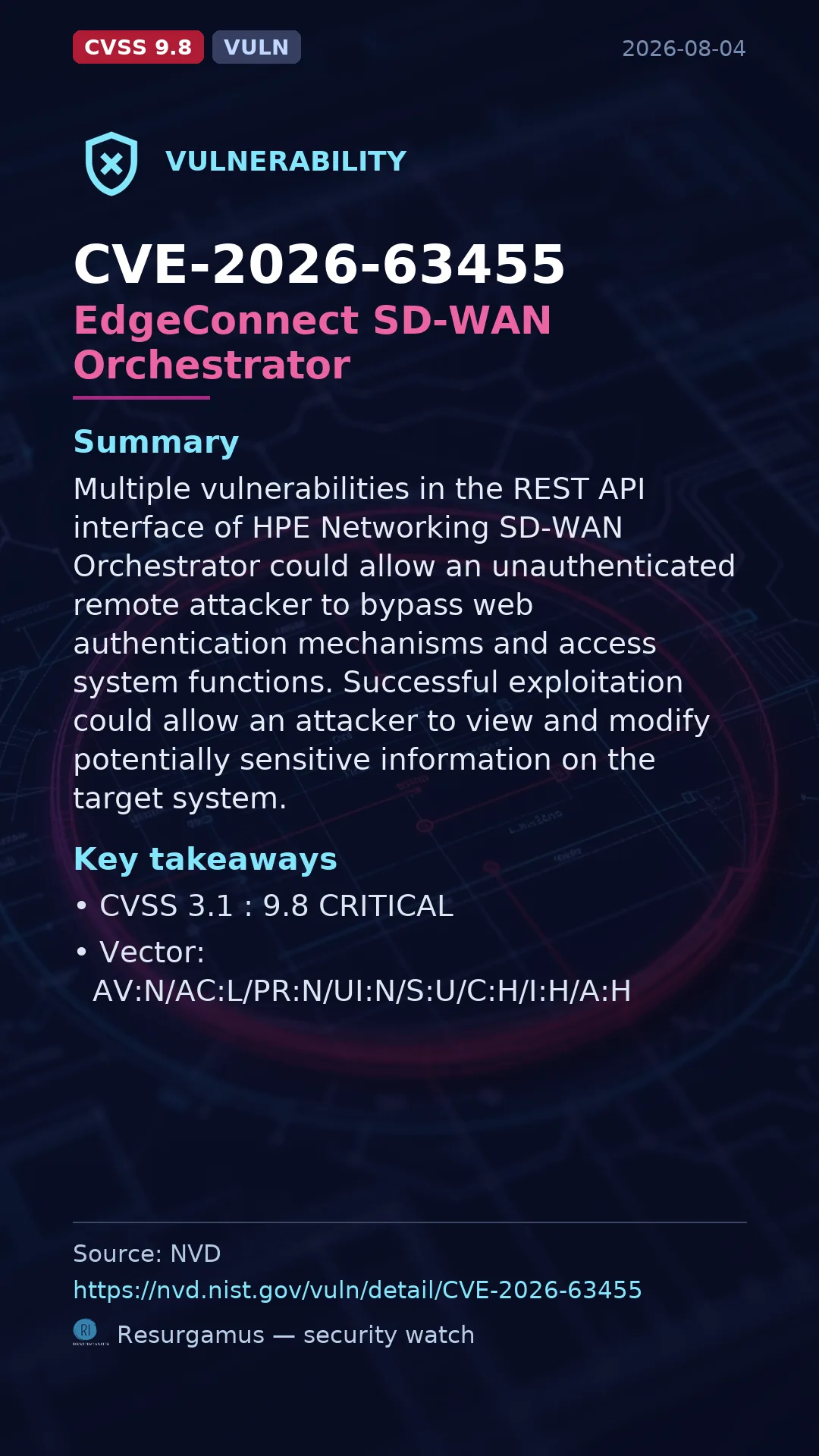 CVE-2026-63455 EdgeConnect SD-WAN Orchestrator Vulnerability