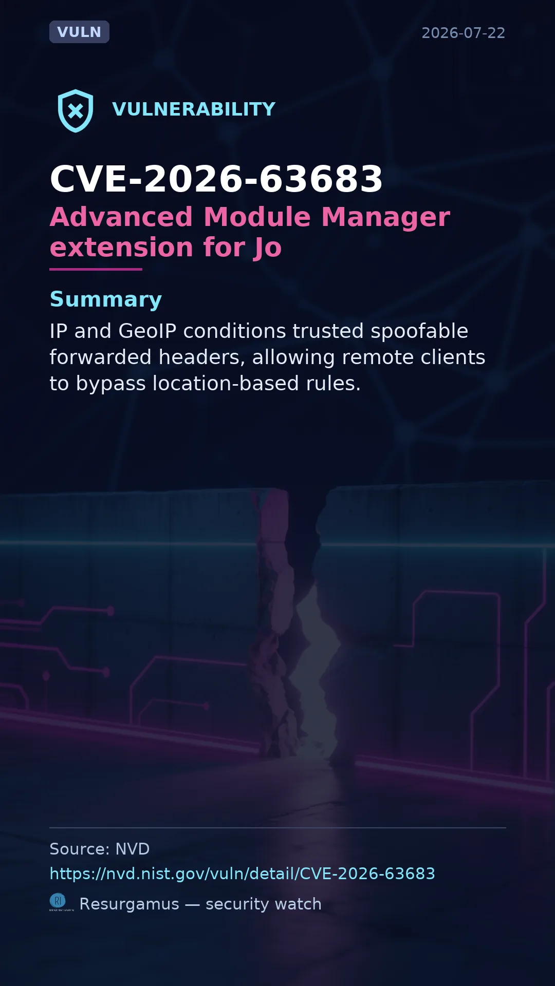 CVE-2026-63683 regularlabs.com Advanced Module Manager extension for Joomla Vulnerability