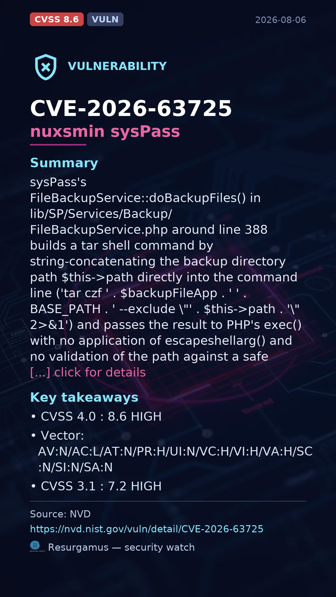 CVE-2026-63725 nuxsmin sysPass Vulnerability