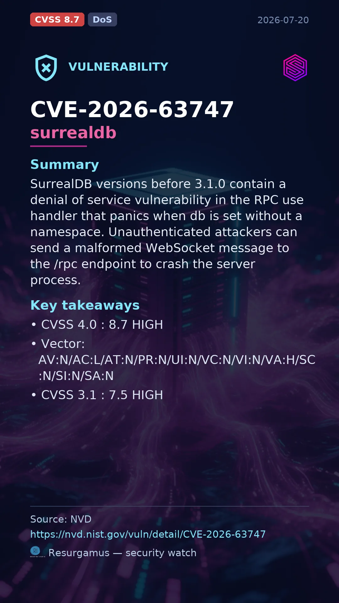 CVE-2026-63747 surrealdb Vulnerability