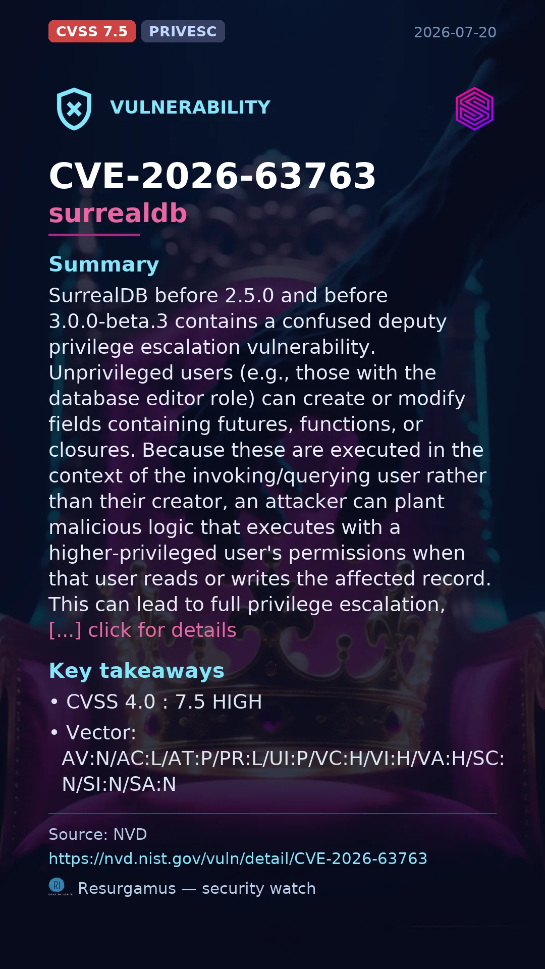 CVE-2026-63763 surrealdb Vulnerability