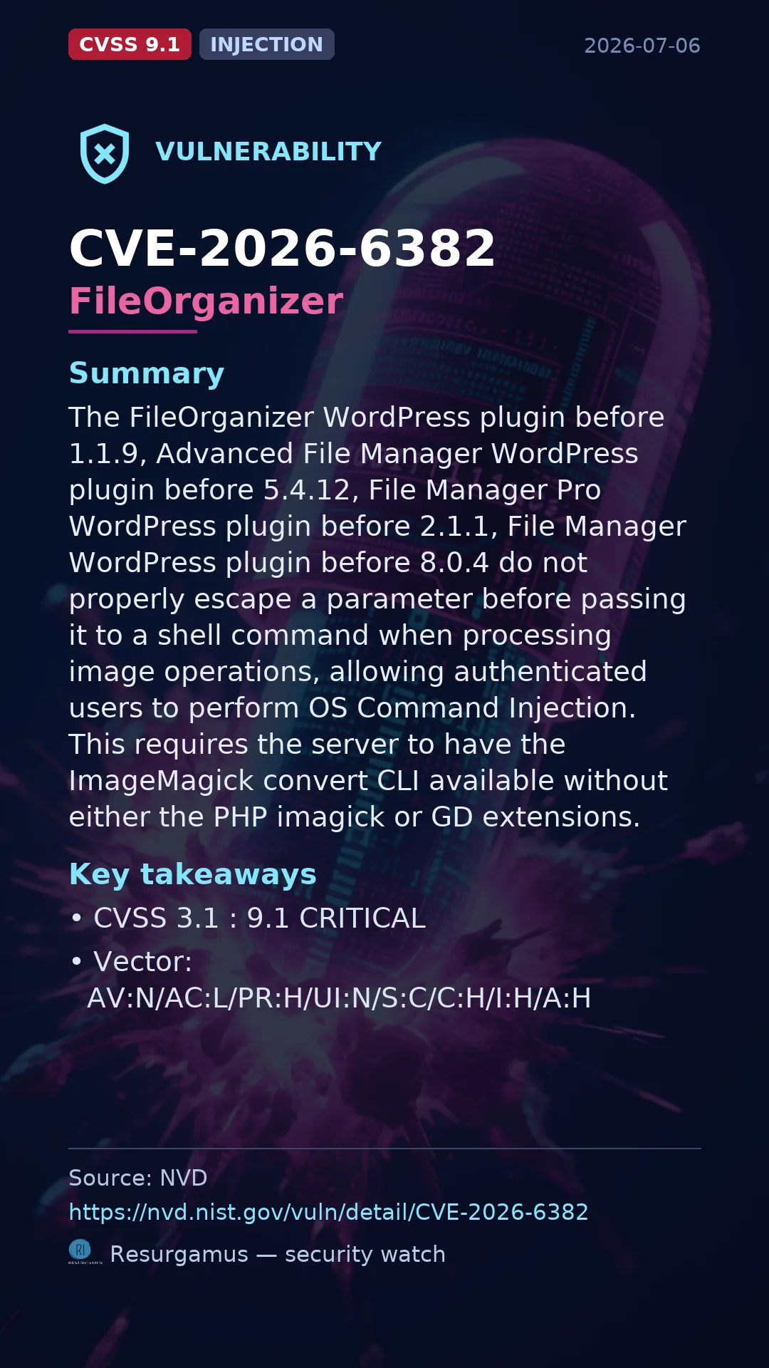 CVE-2026-6382 FileOrganizer Vulnerability