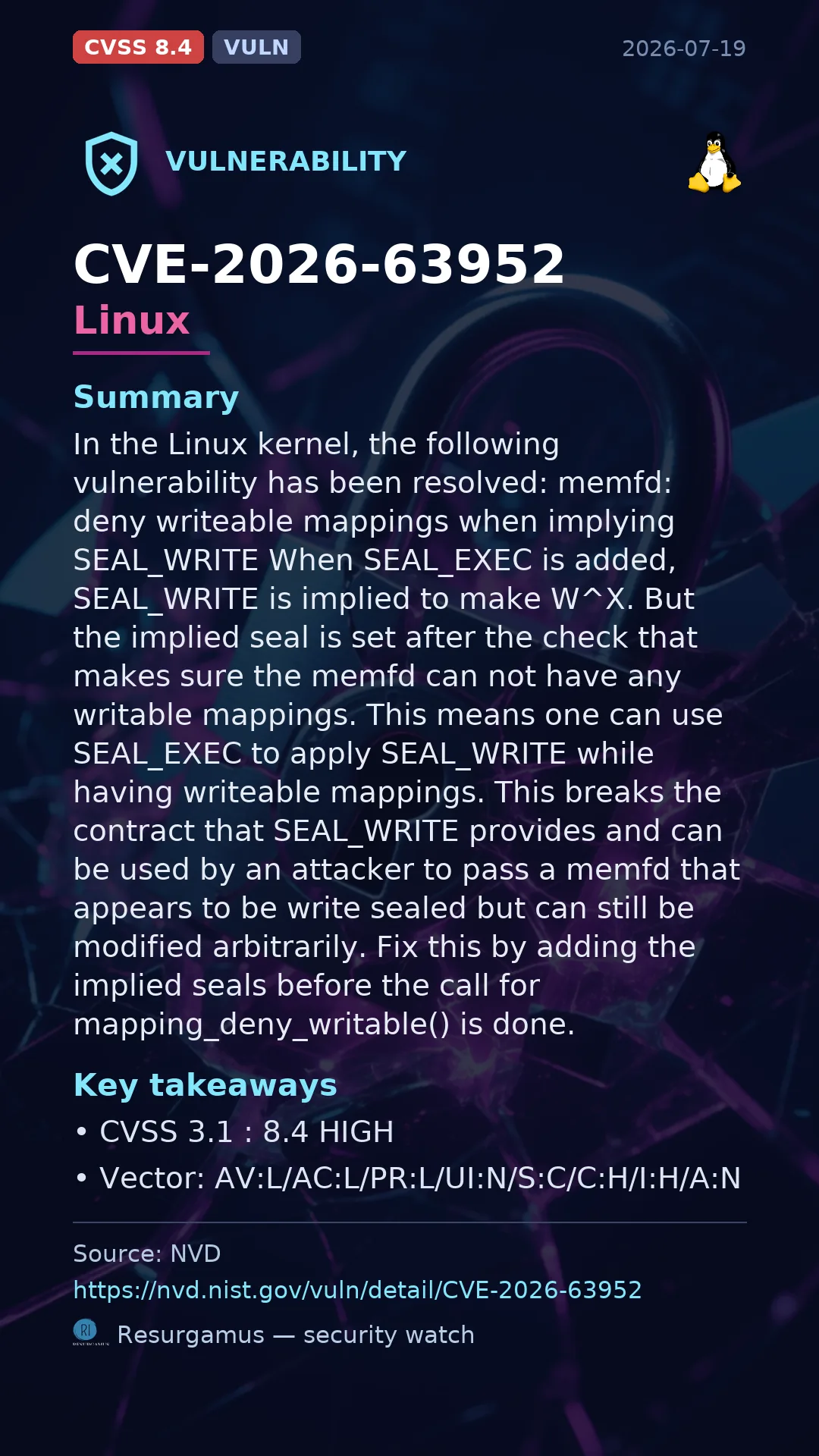 CVE-2026-63952 Linux Vulnerability