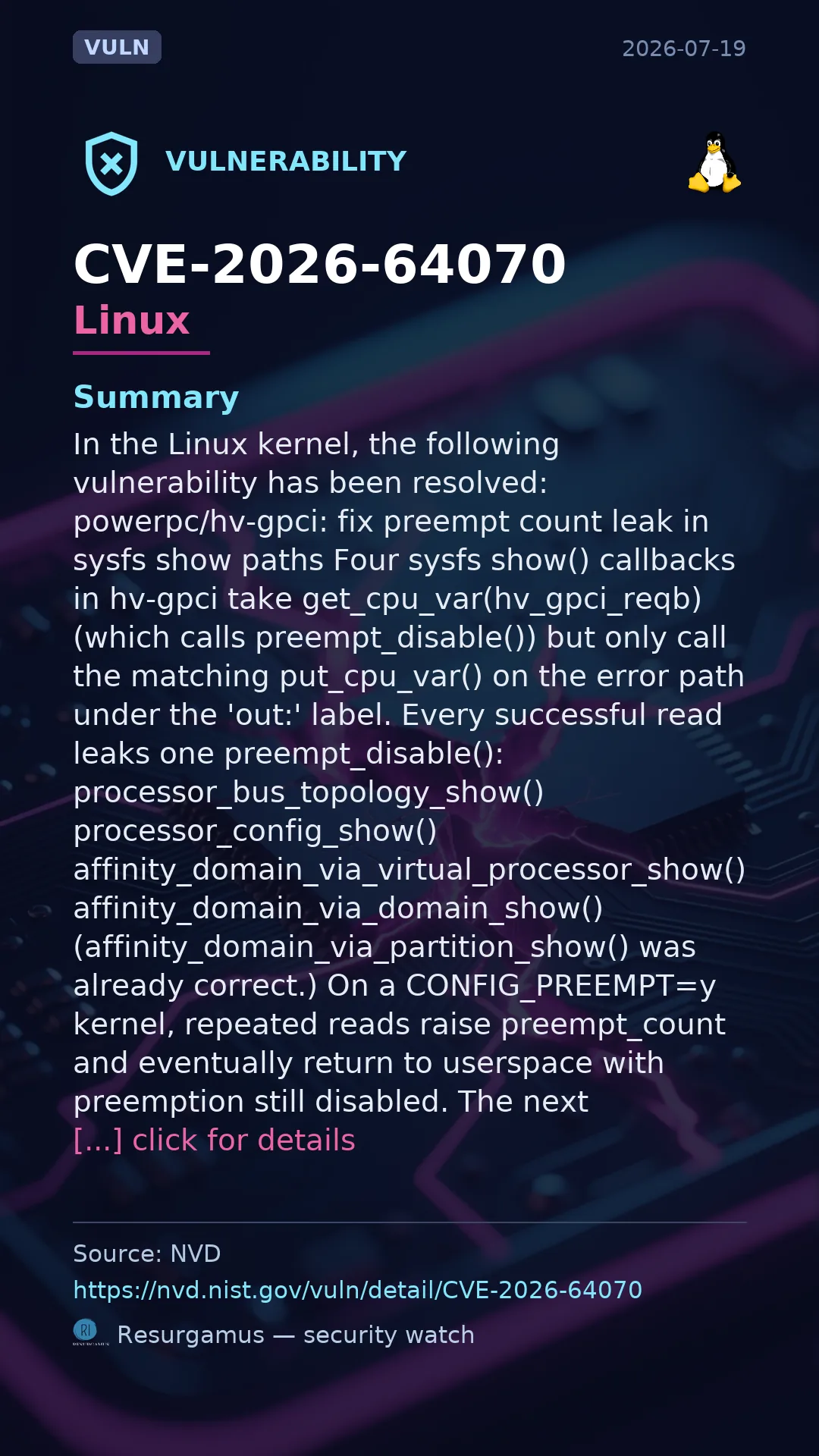 CVE-2026-64070 Linux Vulnerability