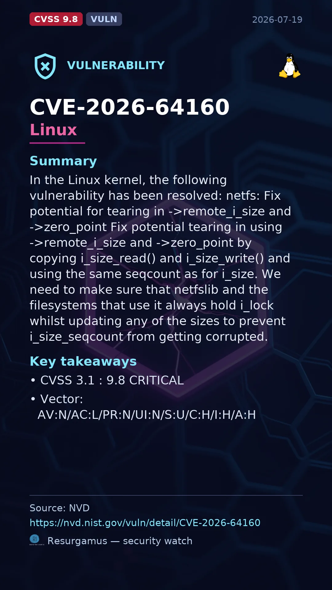 CVE-2026-64160 Linux Vulnerability