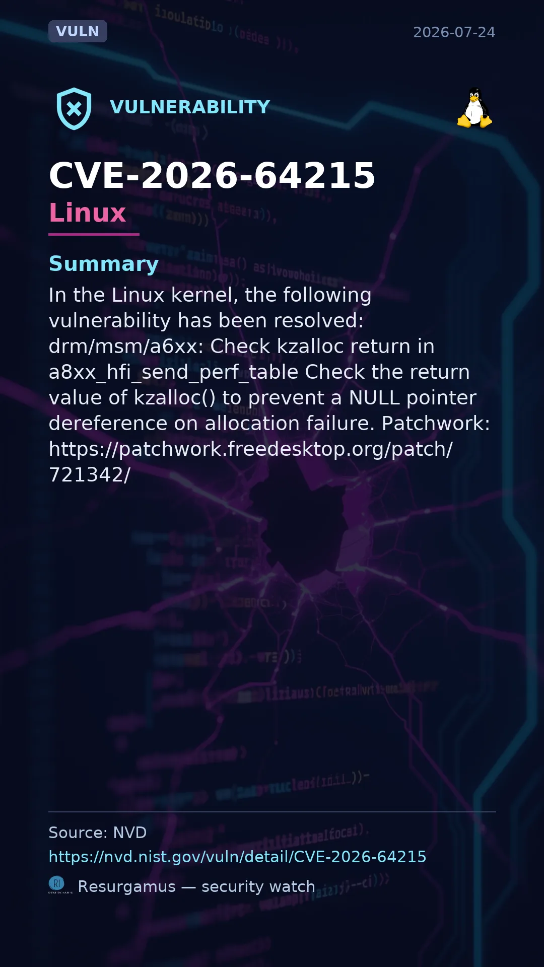 CVE-2026-64215 - Linux vulnerability