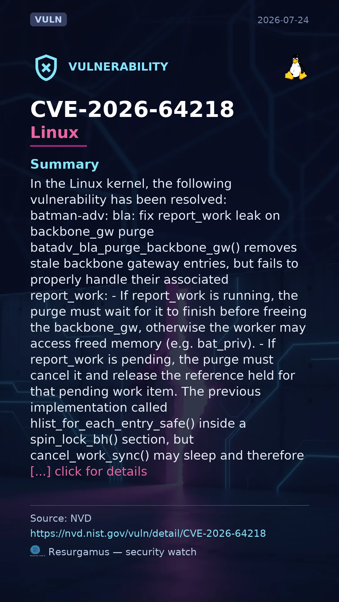 CVE-2026-64218 - Linux vulnerability