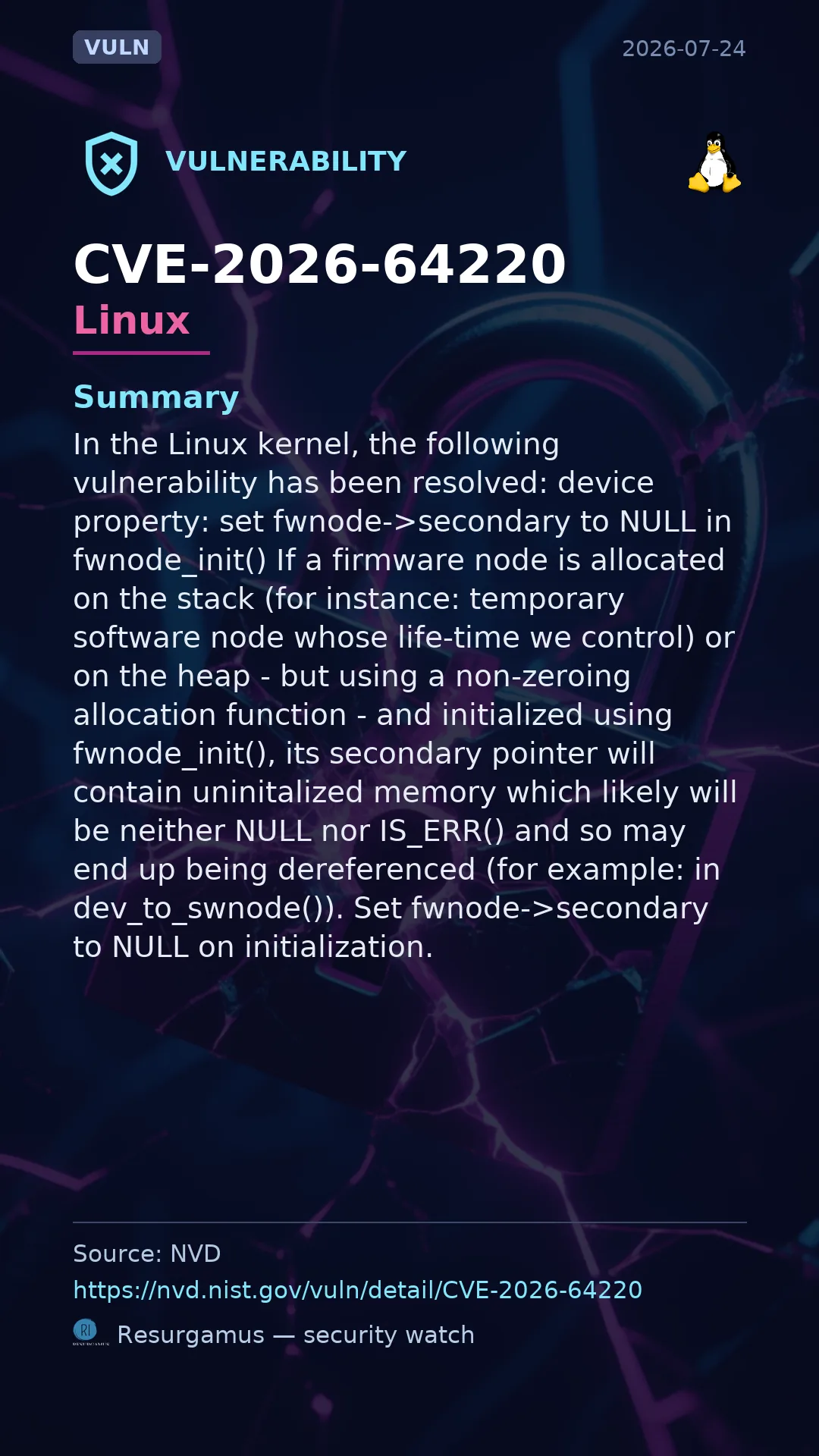 CVE-2026-64220 - Linux vulnerability