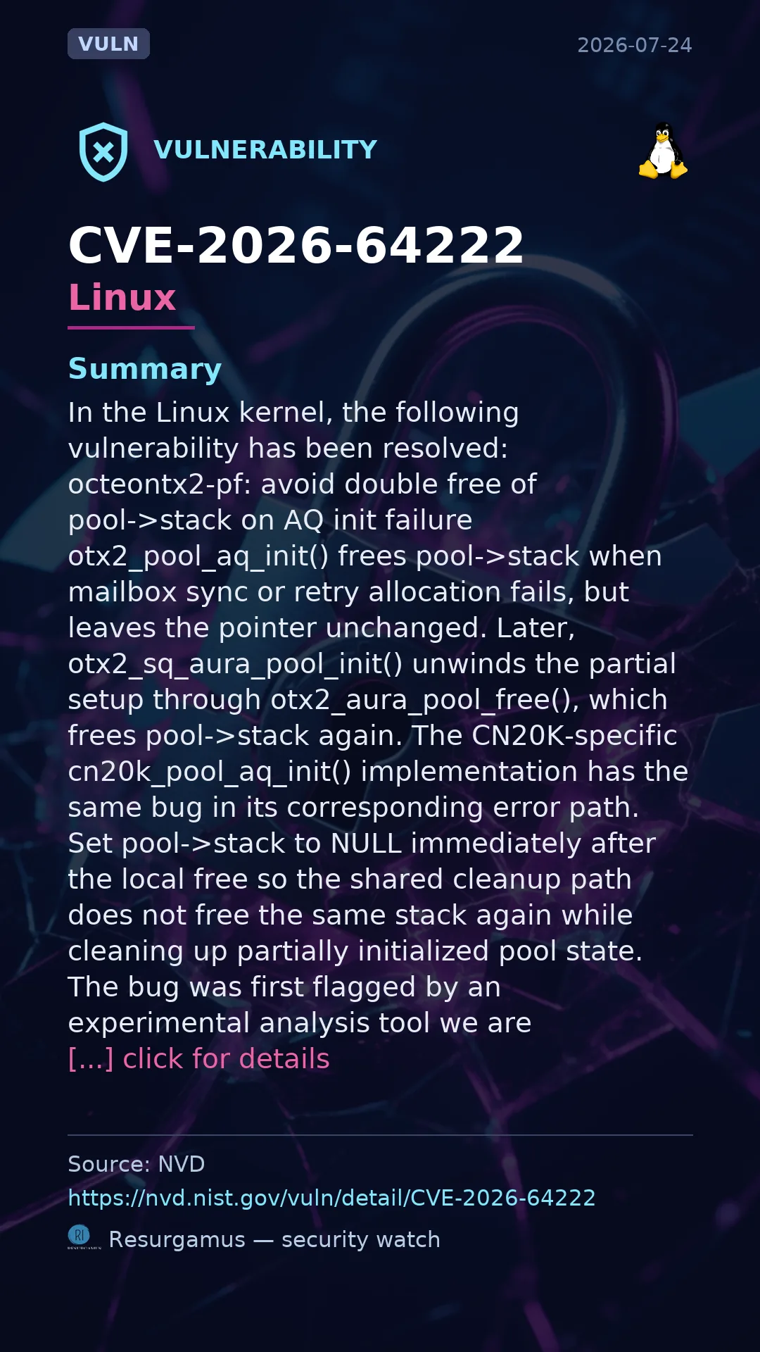 CVE-2026-64222 - Linux vulnerability