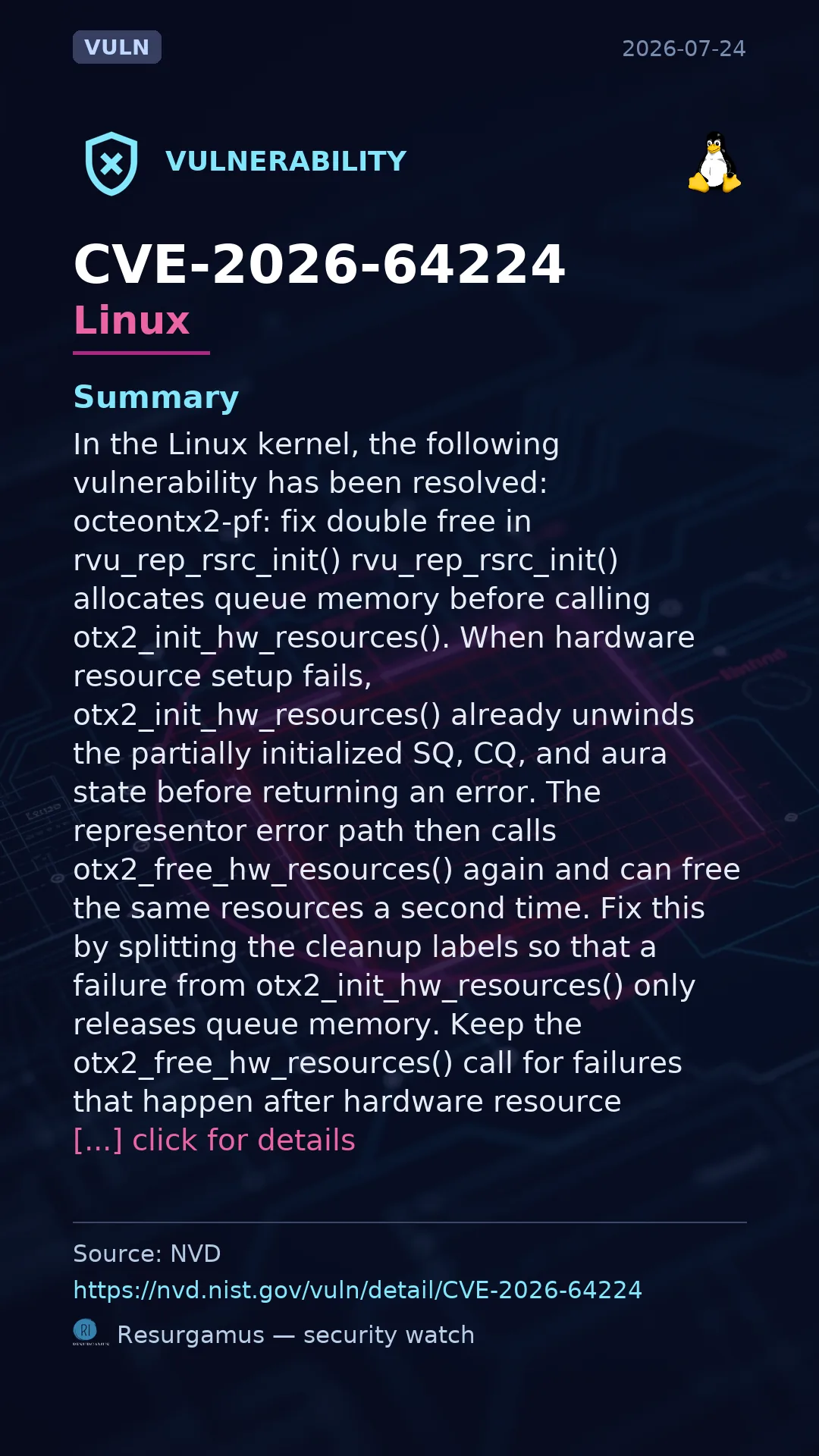 CVE-2026-64224 - Linux vulnerability