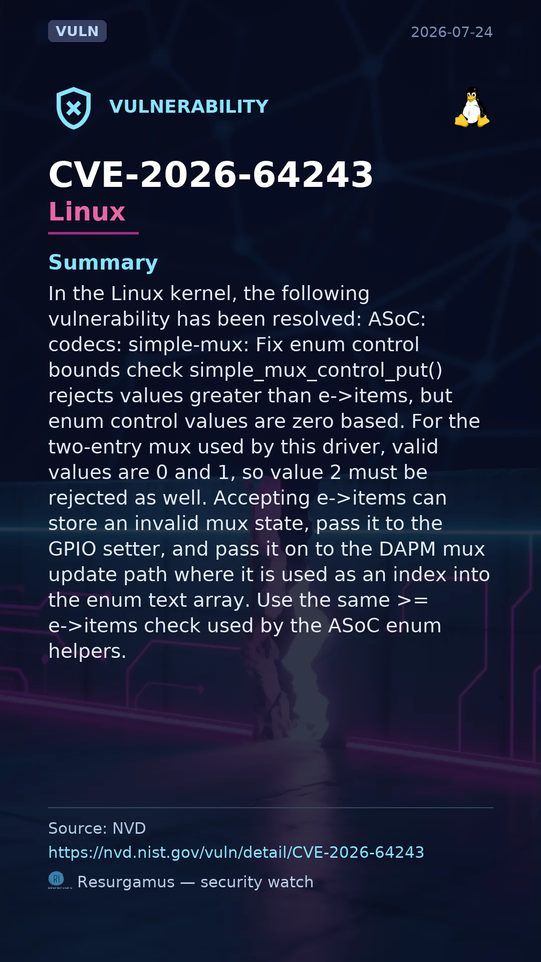 CVE-2026-64243 - Linux vulnerability