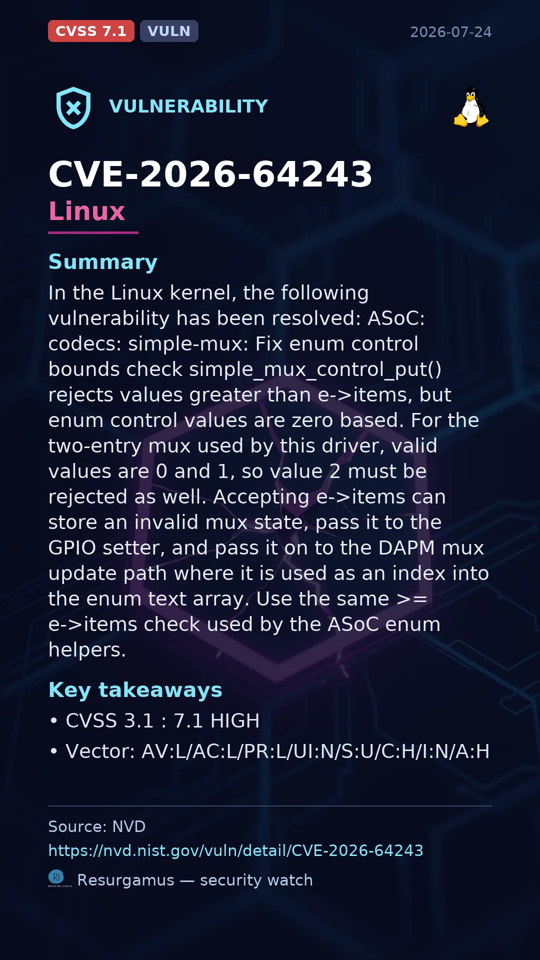 CVE-2026-64243 - Linux vulnerability
