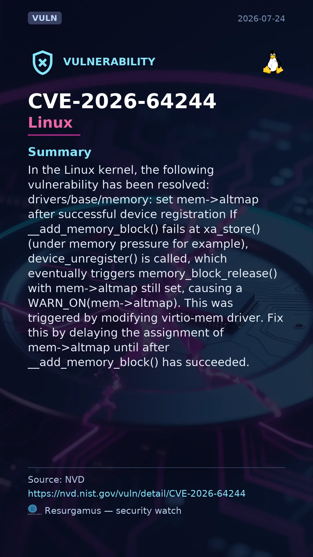 CVE-2026-64244 - Linux vulnerability
