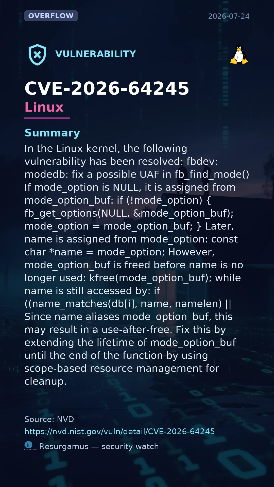 CVE-2026-64245 - Linux vulnerability