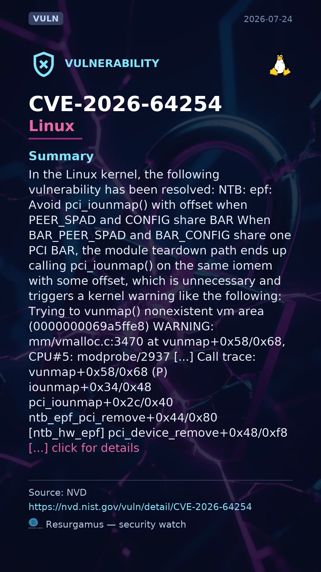 CVE-2026-64254 - Linux vulnerability