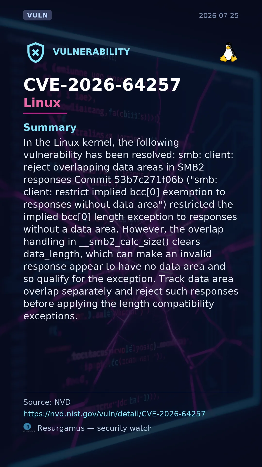 CVE-2026-64257 - Linux vulnerability