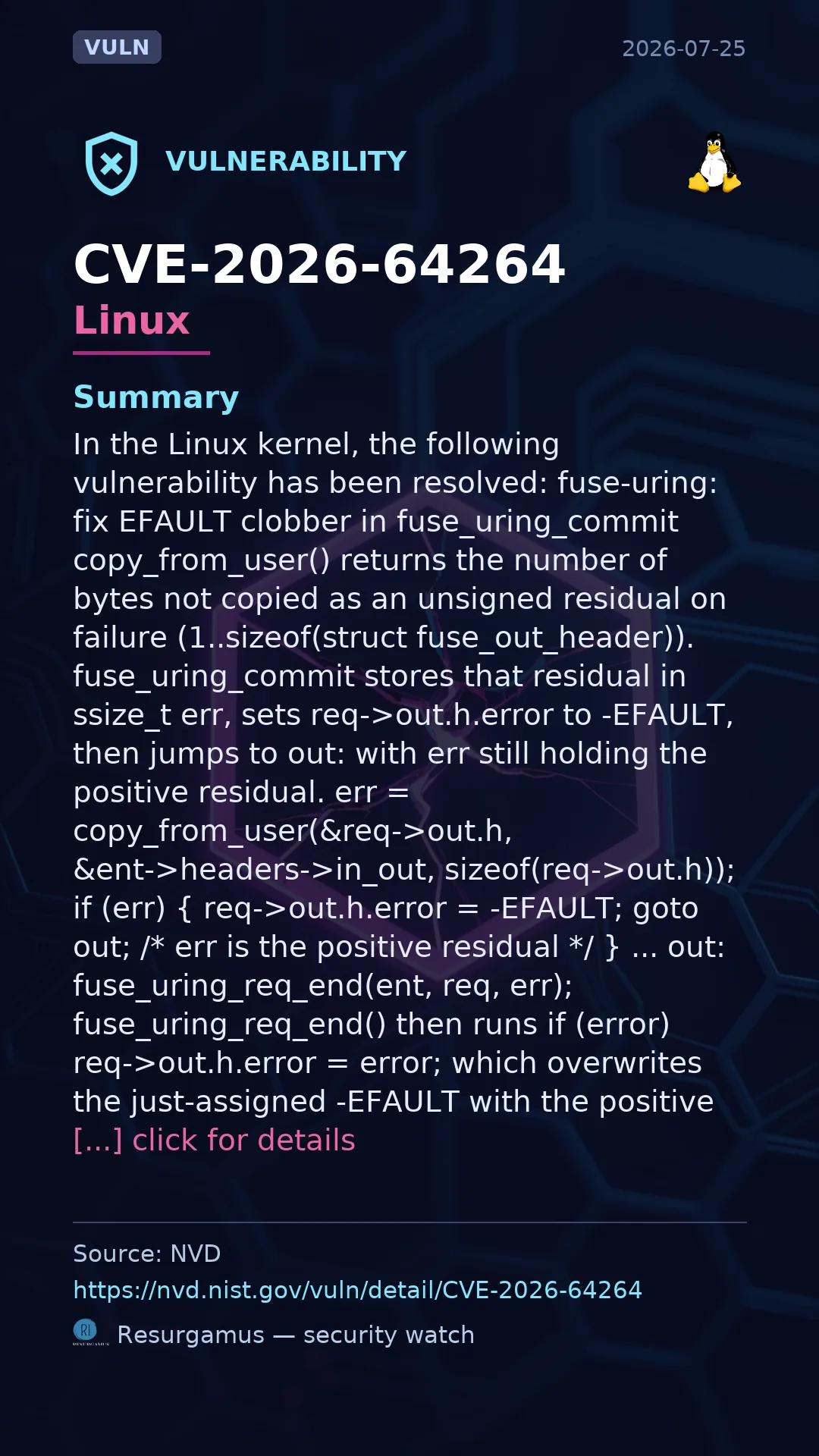 CVE-2026-64264 - Linux vulnerability