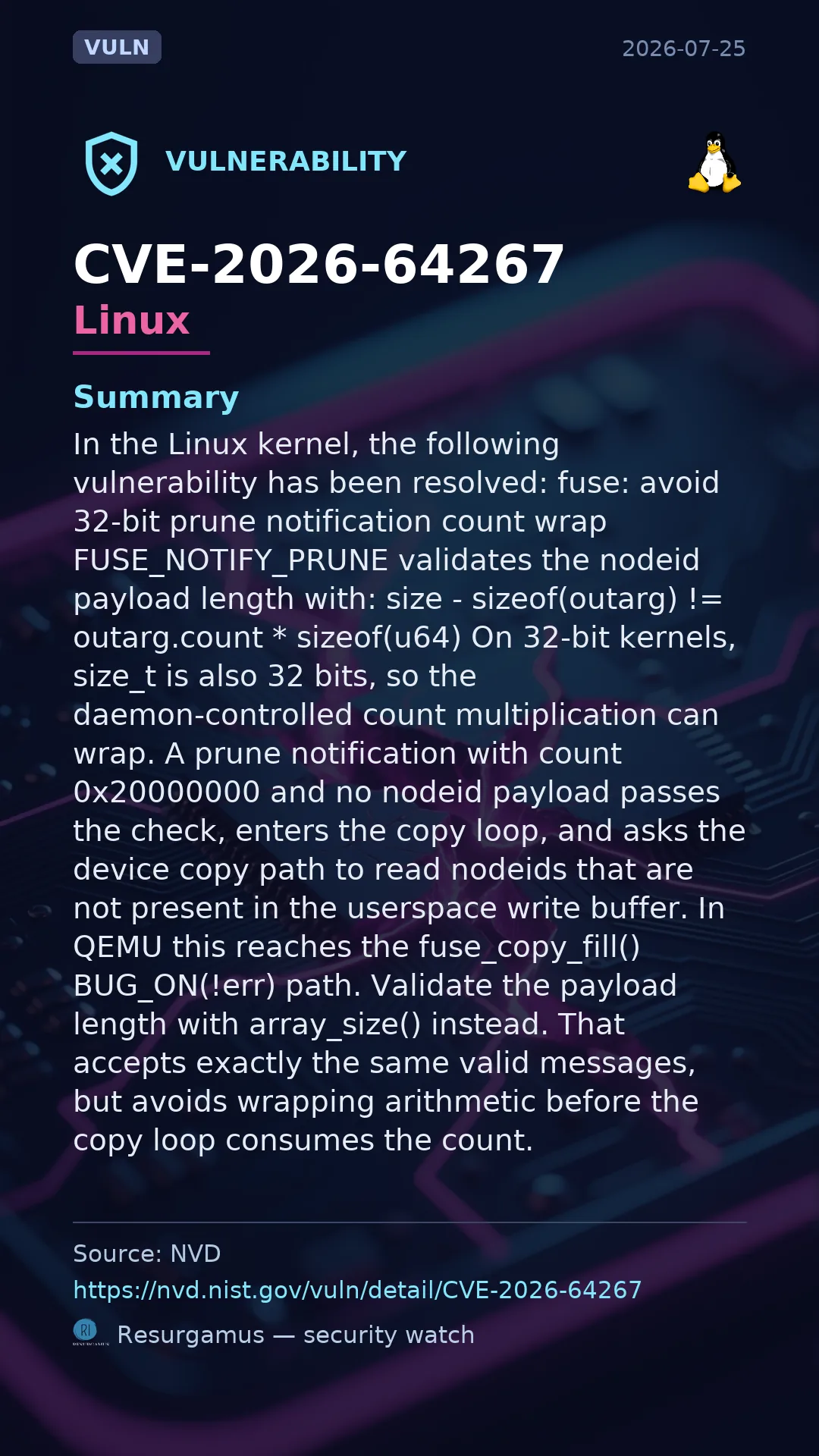 CVE-2026-64267 - Linux vulnerability