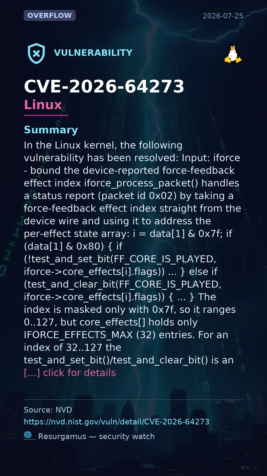 CVE-2026-64273 - Linux vulnerability