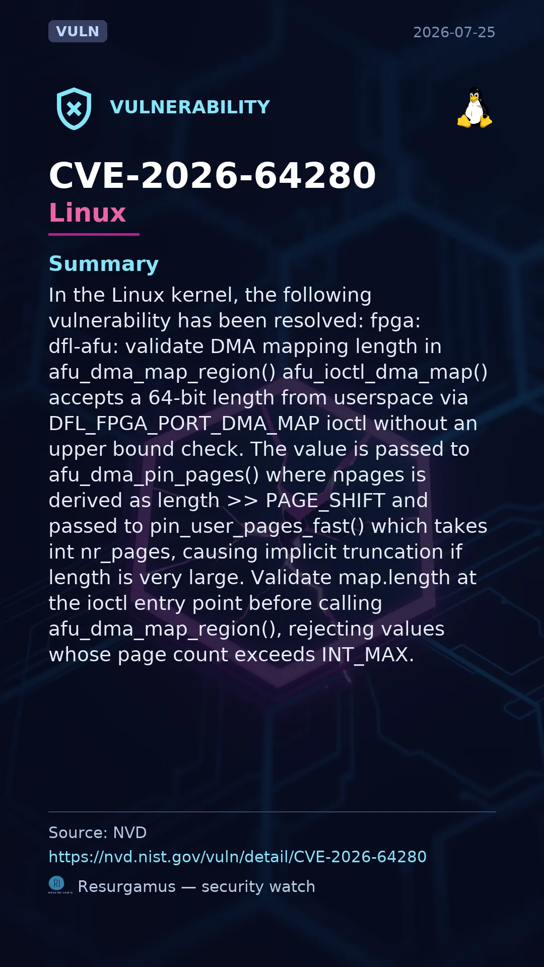 CVE-2026-64280 - Linux vulnerability