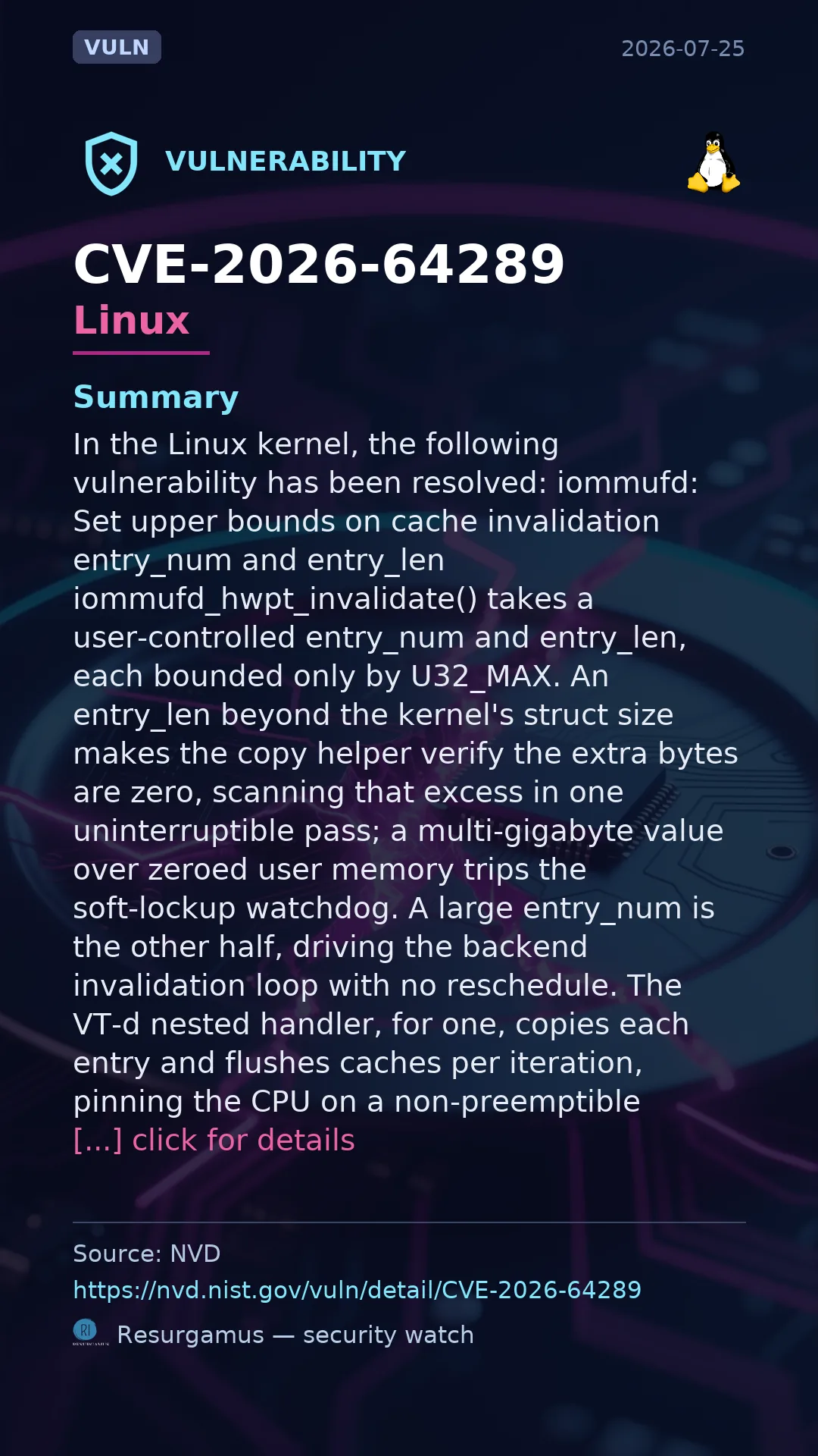 CVE-2026-64289 - Linux vulnerability