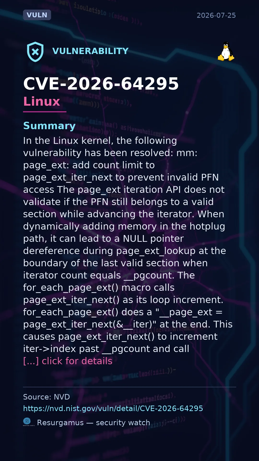 CVE-2026-64295 - Linux vulnerability