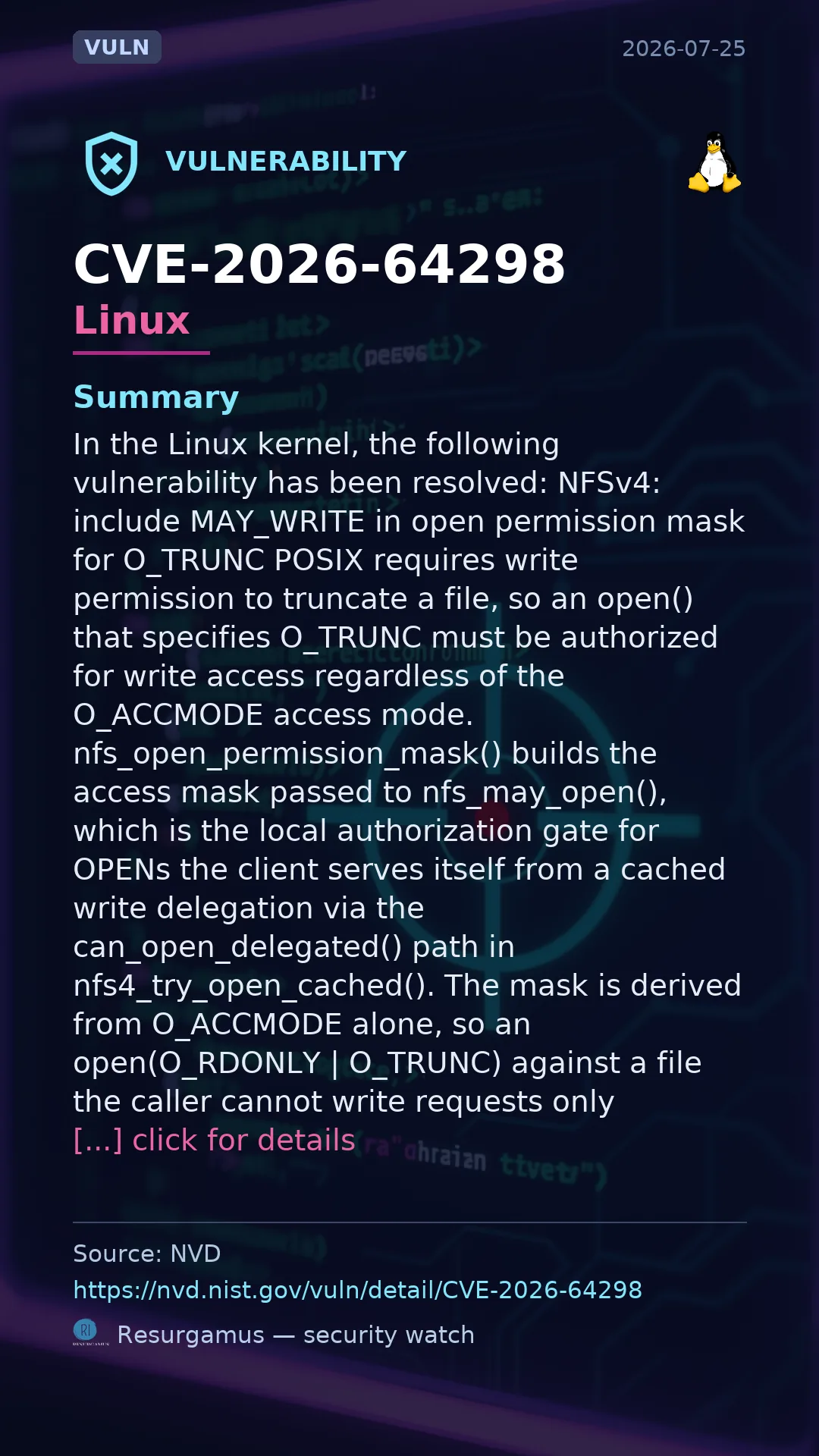 CVE-2026-64298 - Linux vulnerability