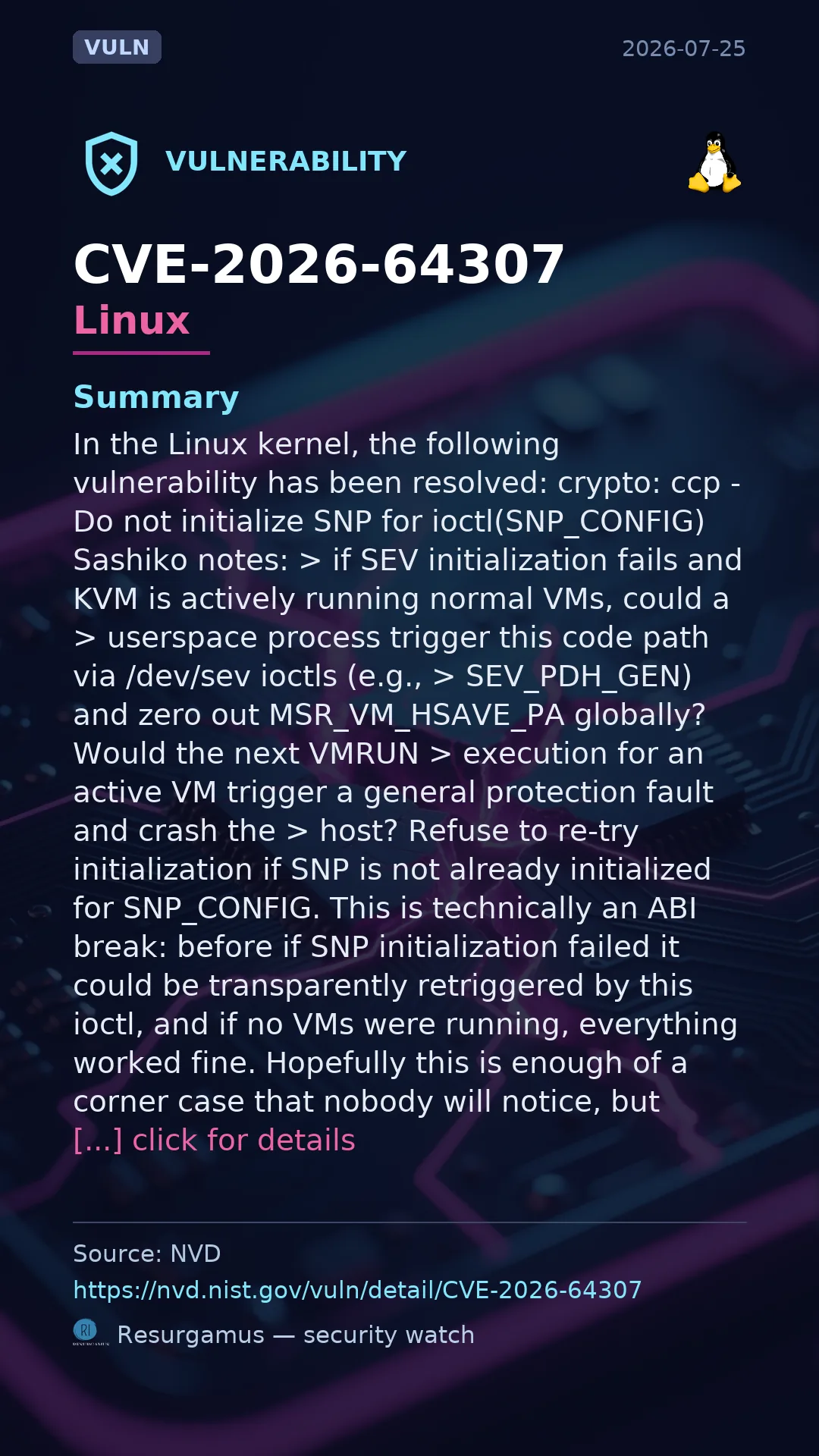 CVE-2026-64307 - Linux vulnerability