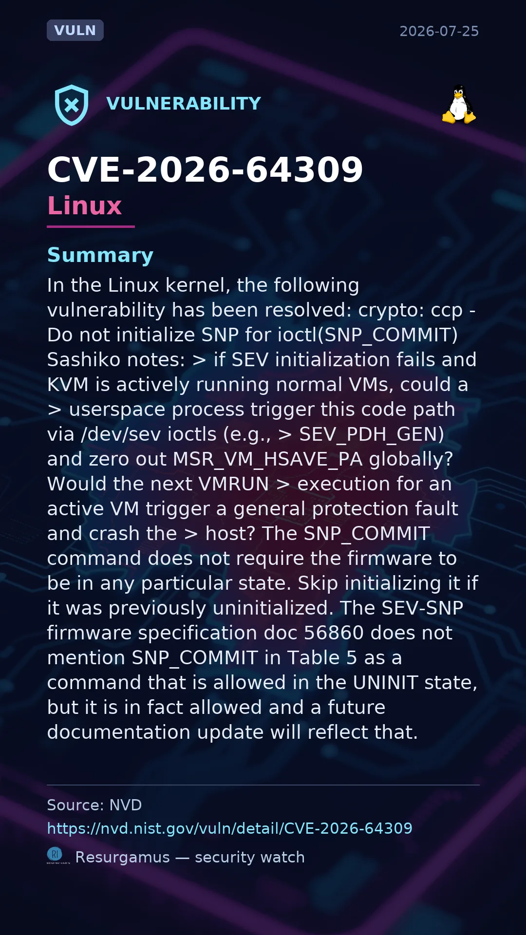 CVE-2026-64309 - Linux vulnerability