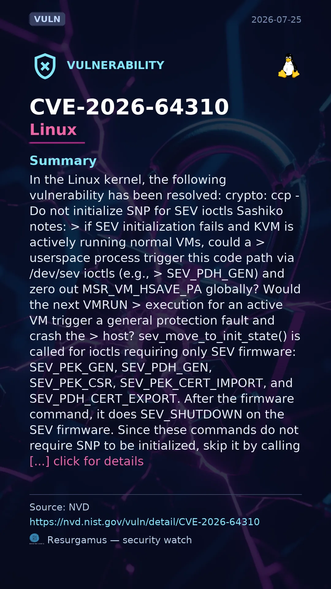 CVE-2026-64310 - Linux vulnerability