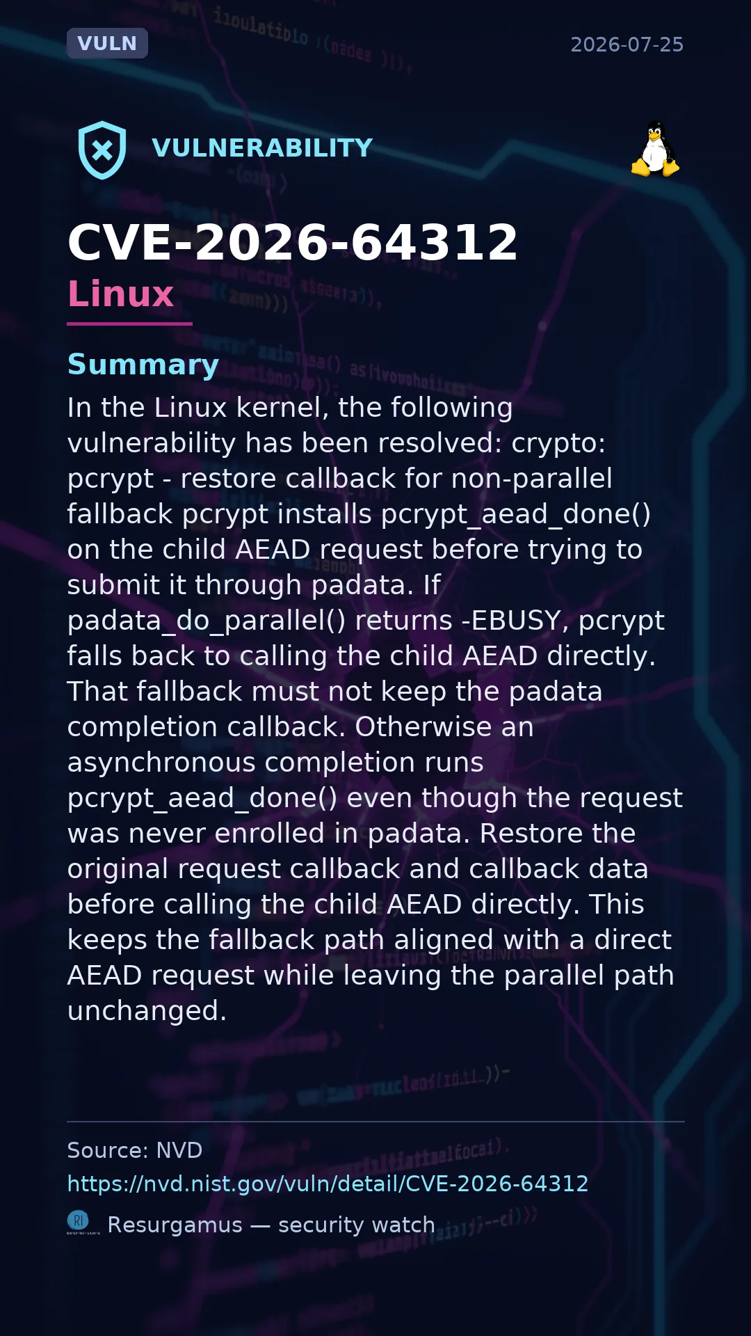CVE-2026-64312 - Linux vulnerability