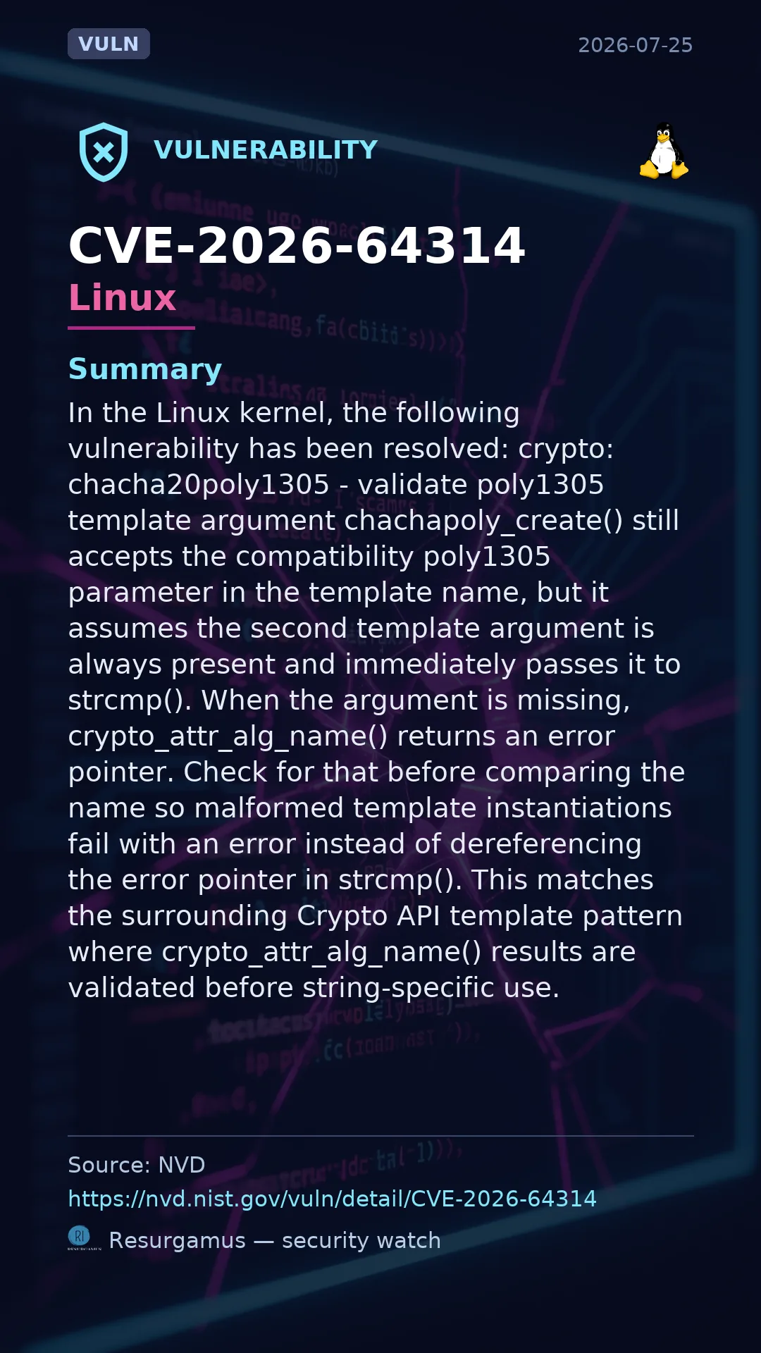 CVE-2026-64314 - Linux vulnerability