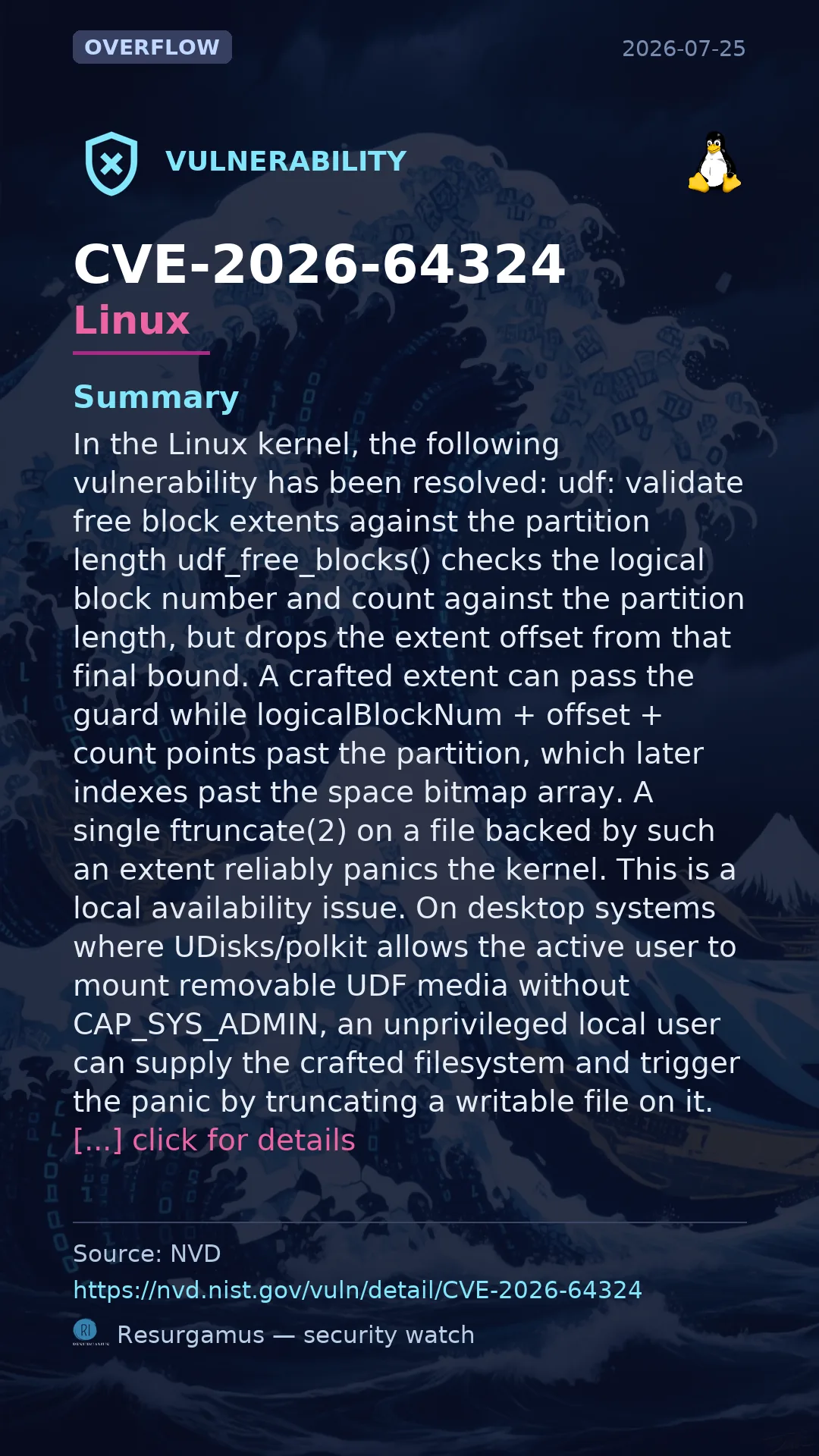 CVE-2026-64324 - Linux vulnerability
