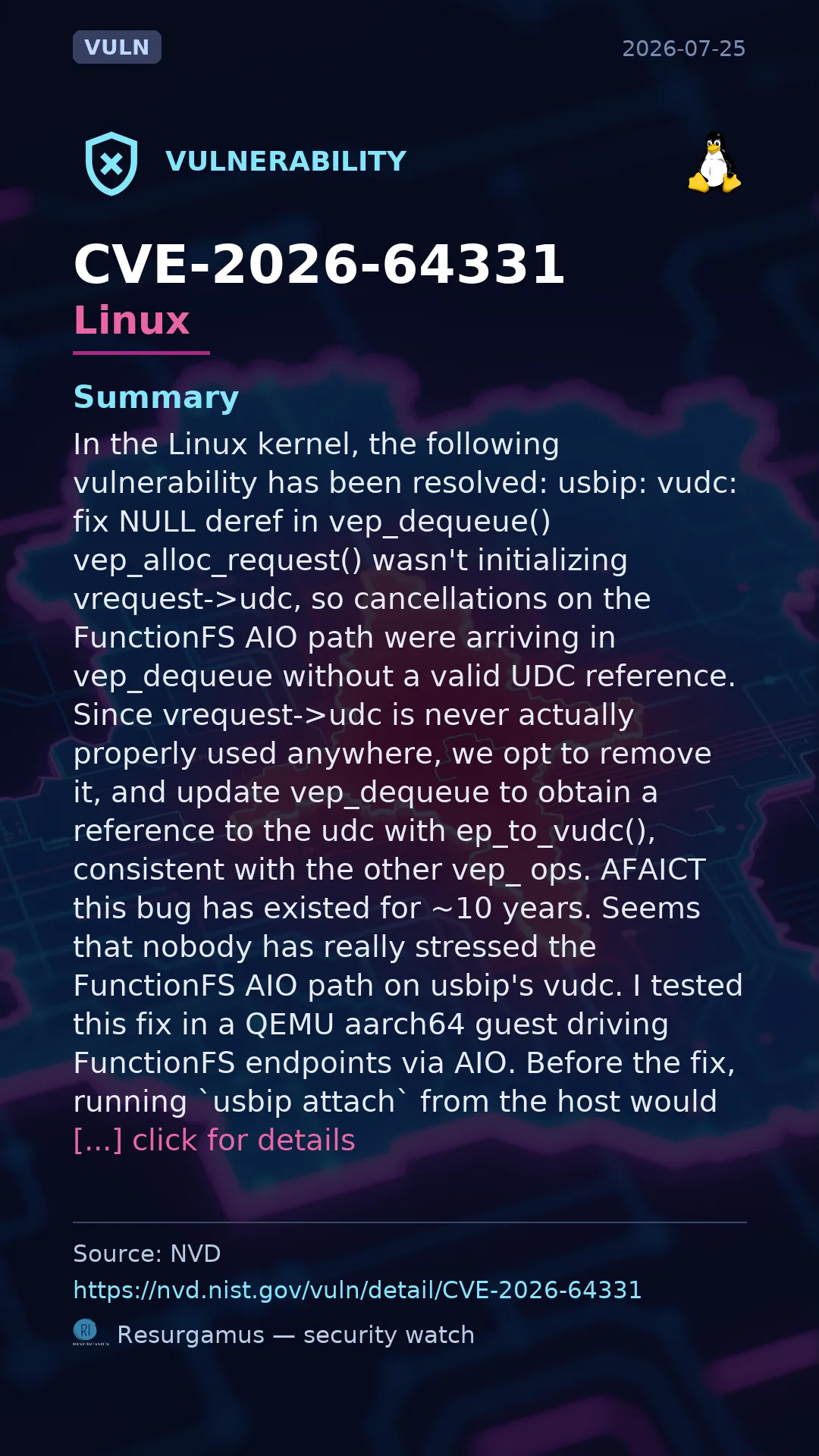 CVE-2026-64331 - Linux vulnerability