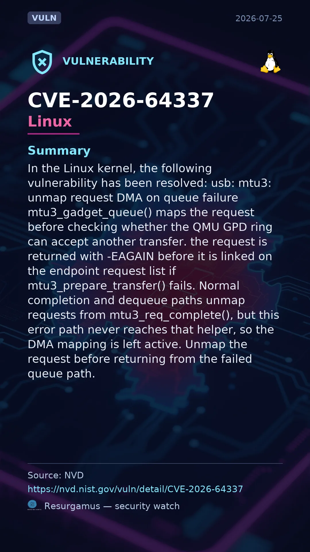 CVE-2026-64337 - Linux vulnerability