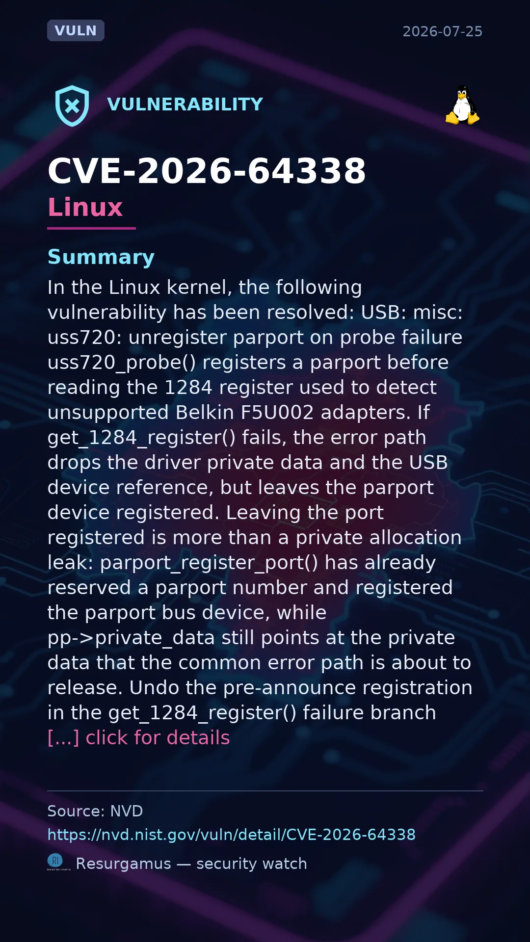 CVE-2026-64338 - Linux vulnerability
