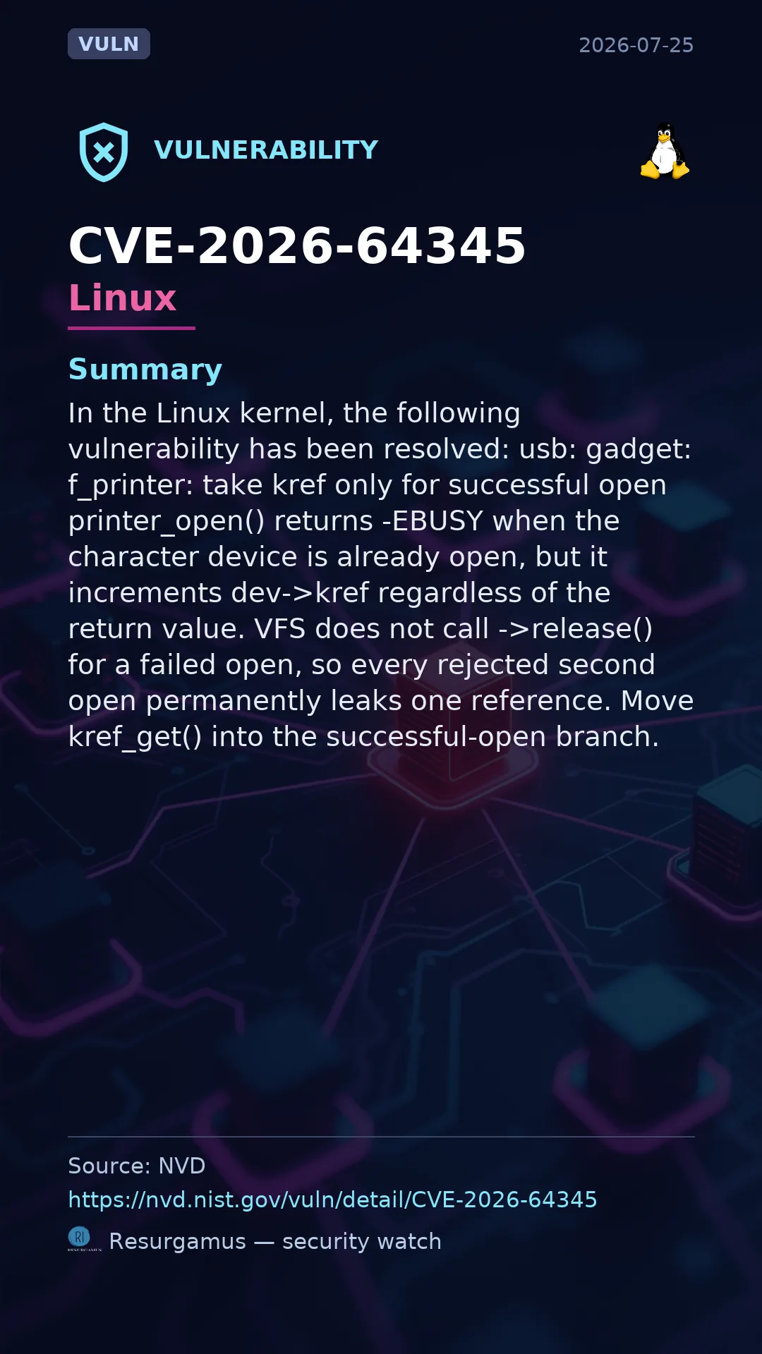 CVE-2026-64345 - Linux vulnerability