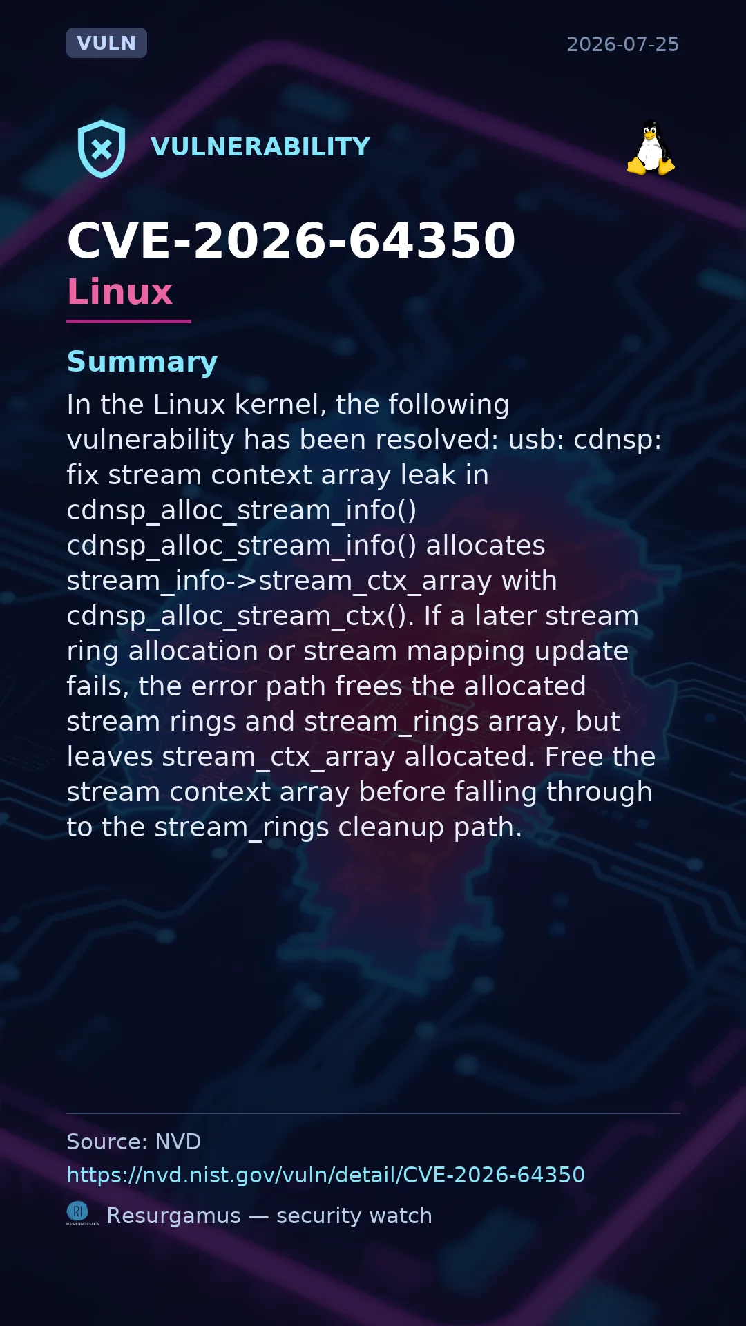 CVE-2026-64350 - Linux vulnerability