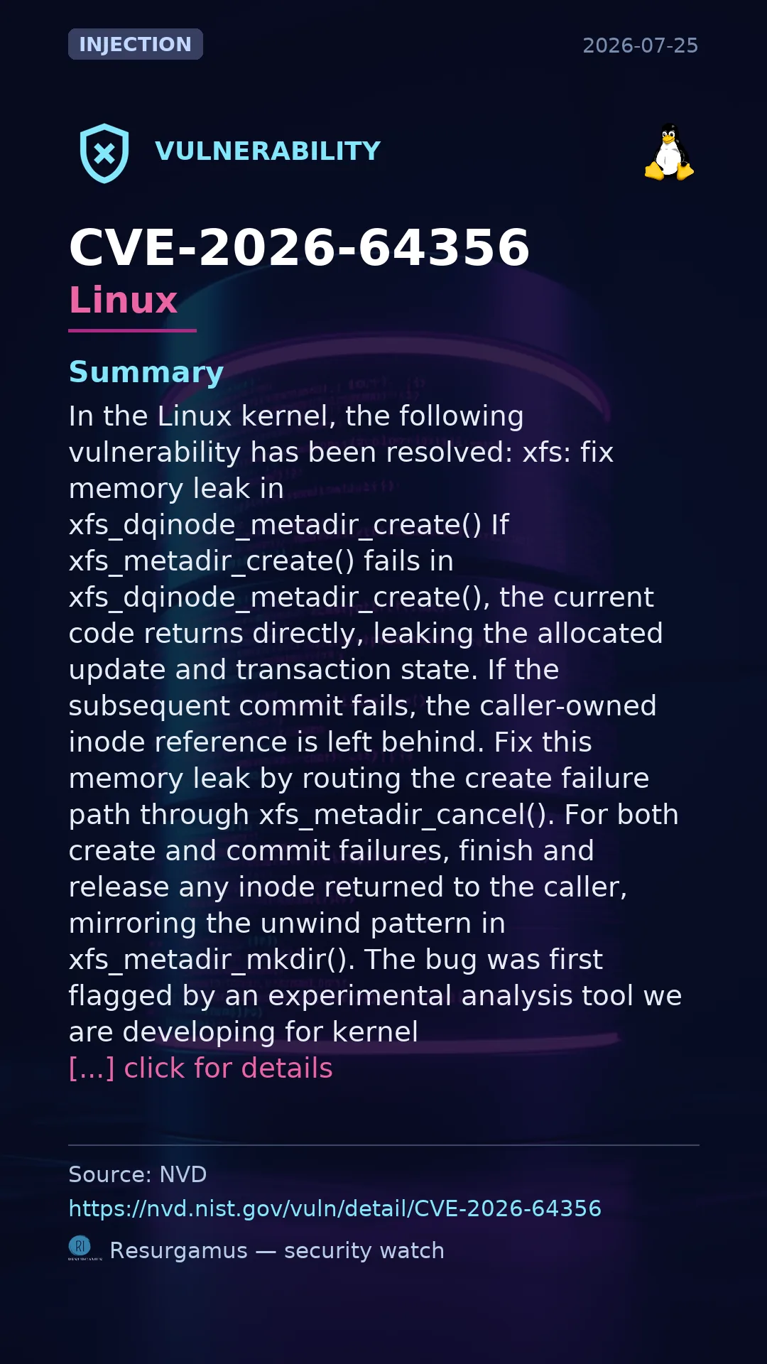 CVE-2026-64356 - Linux vulnerability