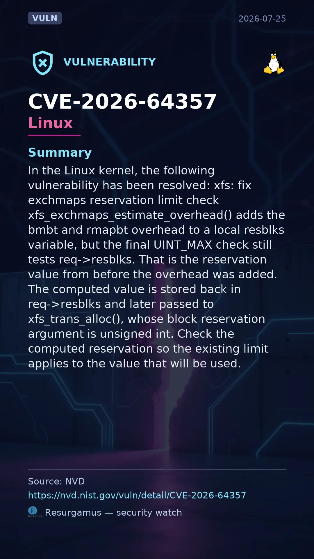 CVE-2026-64357 - Linux vulnerability