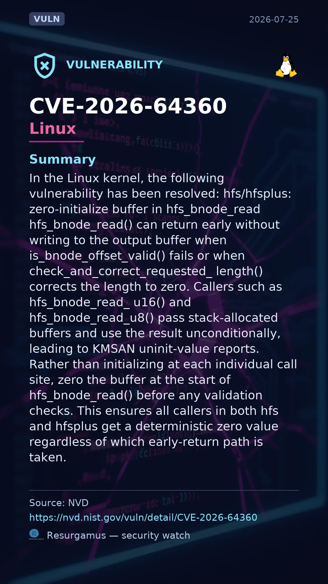 CVE-2026-64360 - Linux vulnerability