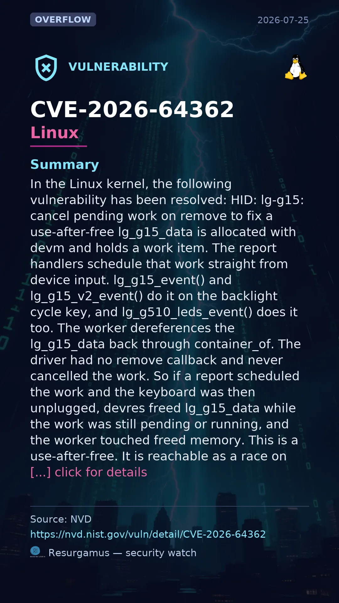 CVE-2026-64362 - Linux vulnerability