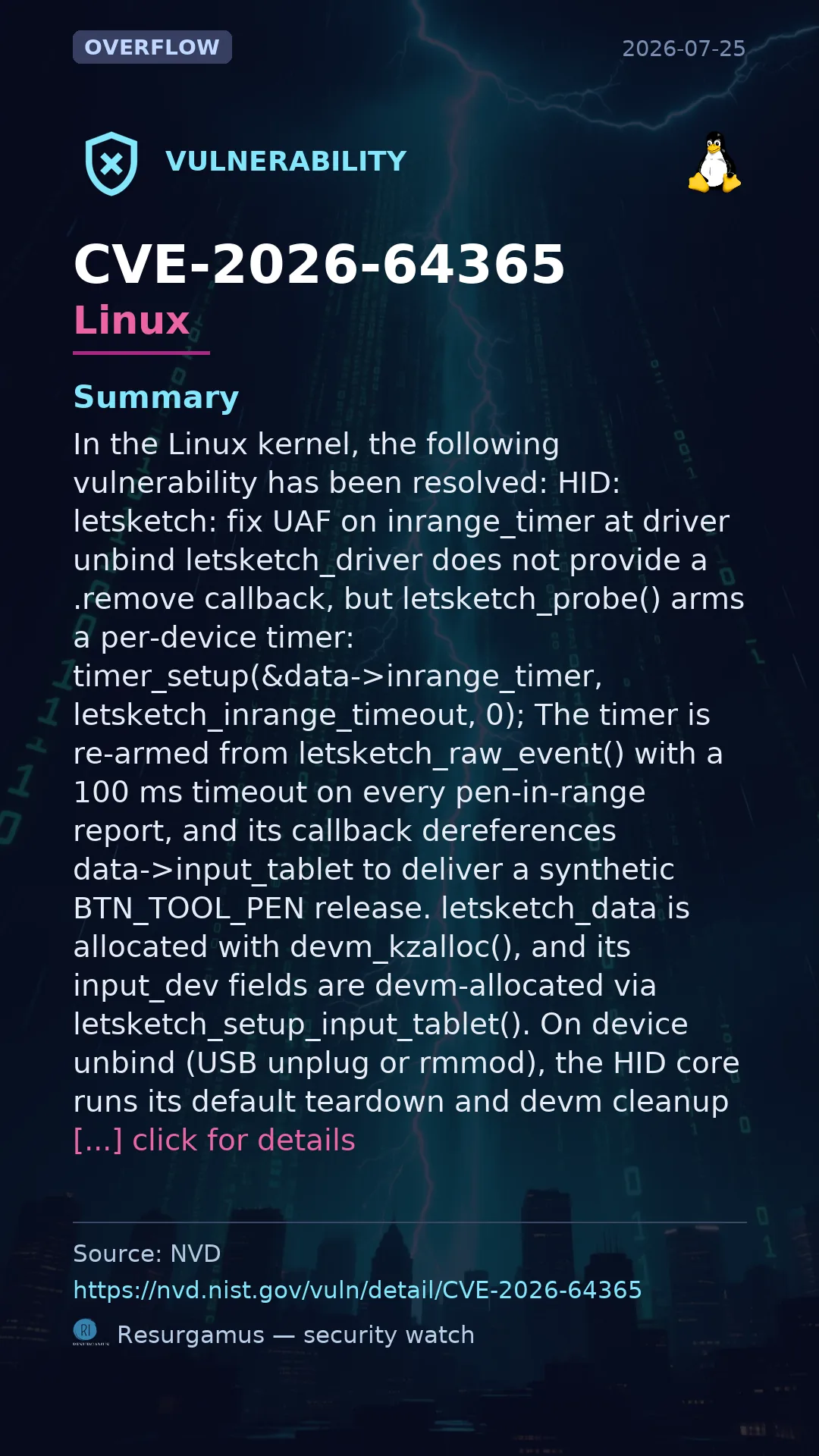CVE-2026-64365 - Linux vulnerability